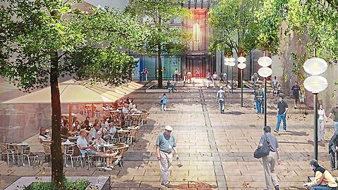 Visualisierung eines möglichen Sattlerplatzes: Details stehen noch nicht fest. Die Breite von 25 Metern ist aber fix: Damit ist er kein kleiner Weg, aber auch kein echter Platz. Die Fassaden der Neubauten rechts und links sollen Architekten ansprechend gestalten.
