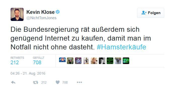 So amüsieren sich Twitter-User über die Hamsterkäufe im Konzept zur Zivilverteidigung.