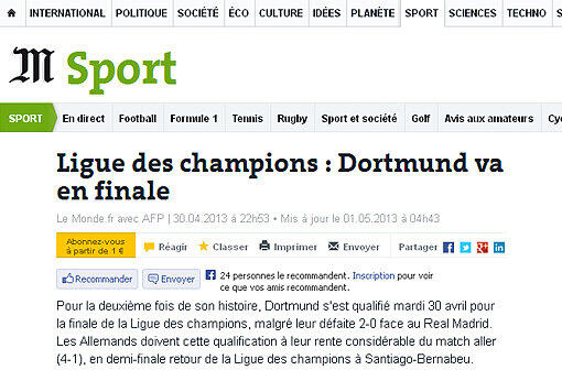 Die französische Zeitung Le Monde findet rühmende Worte für Madrid. Real sei "heldenhaft am Beginn und am Ende der Begegnung" gewesen.