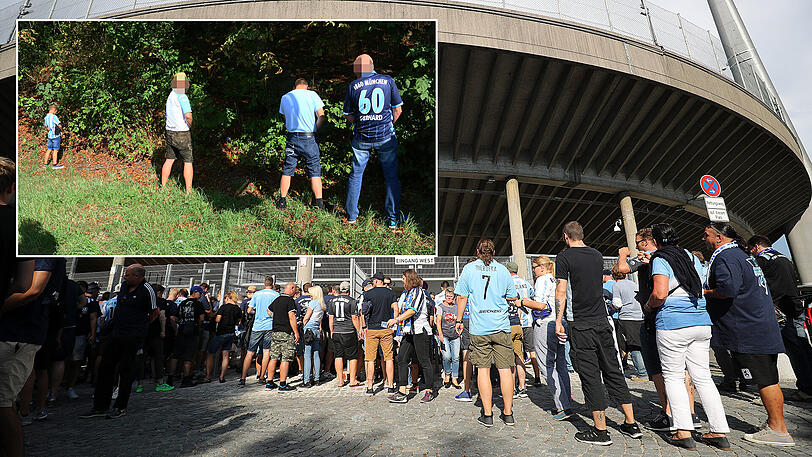 Das sehen die Giesinger nicht so gerne: Löwen-Fans bieseln vor dem Heimspiel gegen Burghausen.