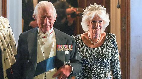 König Charles und seine Frau Camilla beim Bankett in London.