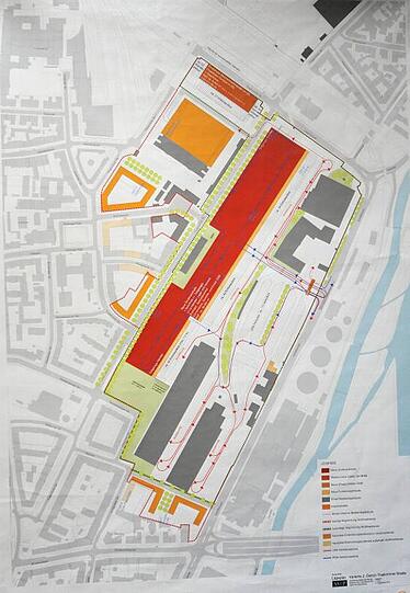 Der Plan: Rot markiert ist der Neubau.
