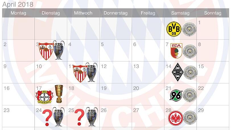 Mindestens acht Spiele in einem Monat - der Spielplan der Bayern ist schon jetzt vollgepackt. Mindestens acht Spiele in einem Monat - der Spielplan der Bayern ist schon jetzt vollgepackt.