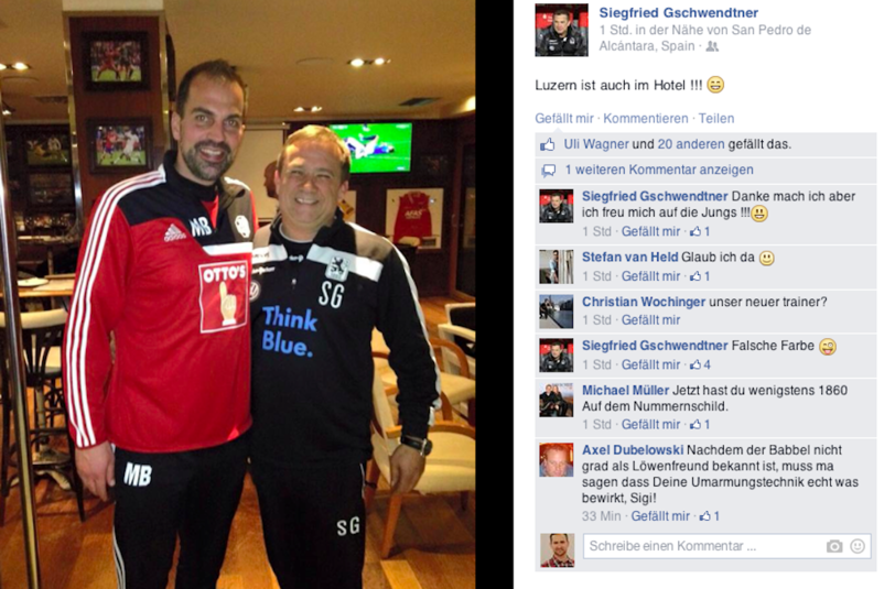 Sigi Gschwendtner trifft Luzern-Coach Markus Babbel (li.) im Mannschaftshotel der Löwen in Marbella.