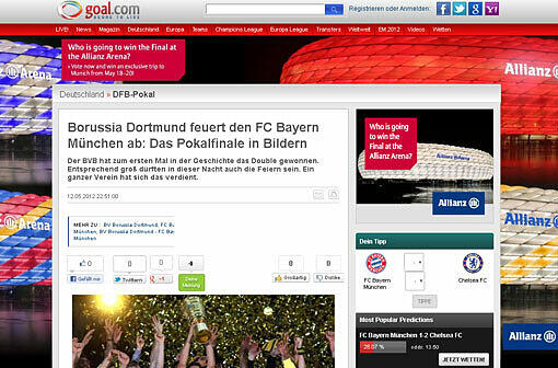 Borussia feuert den FC Bayern ab, titelt "goal.com".