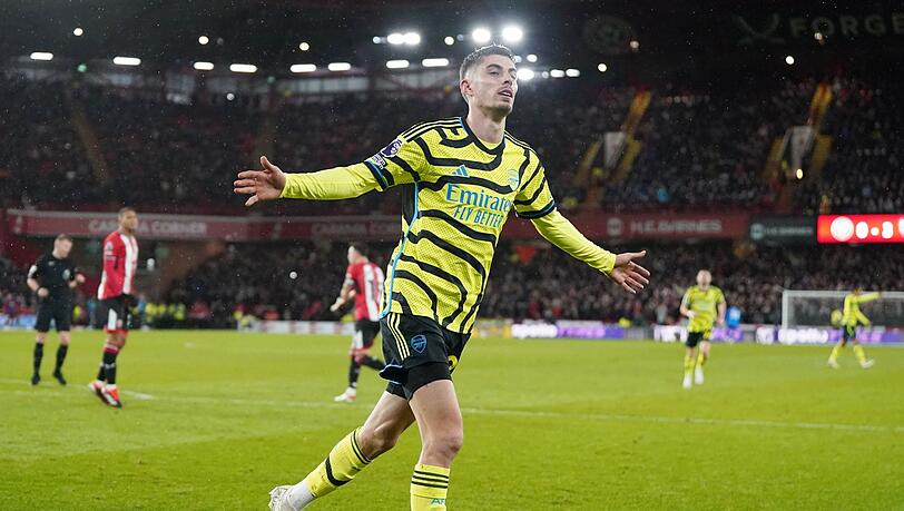 Traf zum zwischenzeitlichen 4:0 in Sheffield: Arsenals Kai Havertz. Traf zum zwischenzeitlichen 4:0 in Sheffield: Arsenals Kai Havertz.