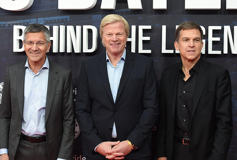 Bayern-Präsident Herbert Hainer (l.), Vorstandsboss Oliver Kahn (m.) und Prime Video Deutschland-Geschäftsführer Christoph Schneider.