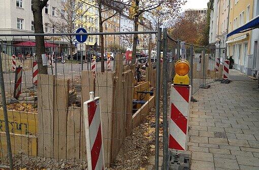 Die Baustelle in der Donnersbergerstraße, Höhe Schluderstraße.