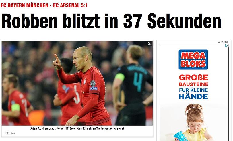 Die "Bild" geht auf Pep Guardiolas Goldhändchen mit Robbens Einwechlung ein. Der Niederländer traf mit seinem ersten Ballkontakt.