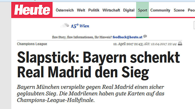 Eher Schadenfreude haben unsere deutschsprachigen Nachbarn. In Österreich meint "heute.at" Splapstick in der Arena gesehen zu haben.