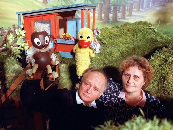 Die Puppenspieler Heinz Schröder und Friedgard Kurze 1991 in Berlin.