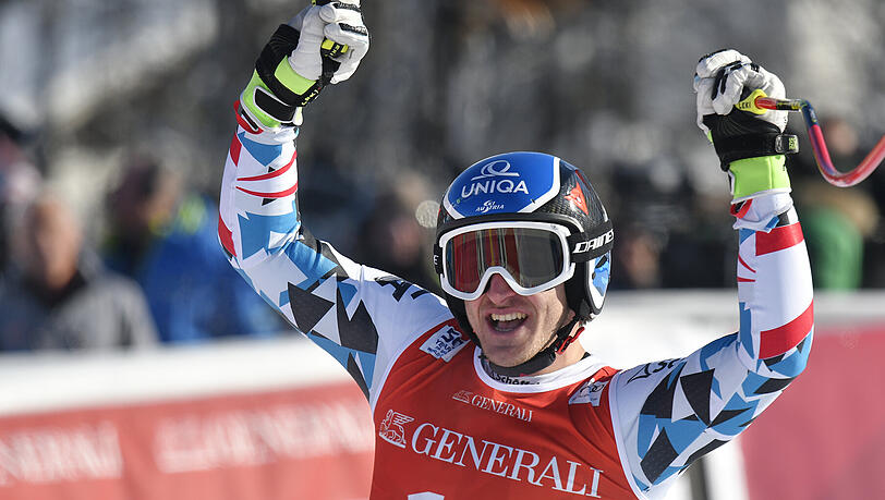 Matthias Meyer jubelt nach seiner Fahrt im Super-G von Kitzbühel. Matthias Meyer jubelt nach seiner Fahrt im Super-G von Kitzbühel.
