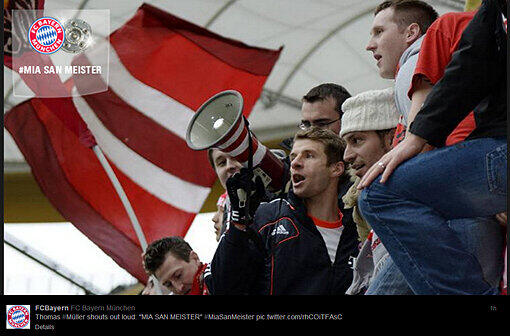 Die offizielle Twitter-Seite vom FC Bayern: Thomas #Müller shouts out loud: "MIA SAN MEISTER"