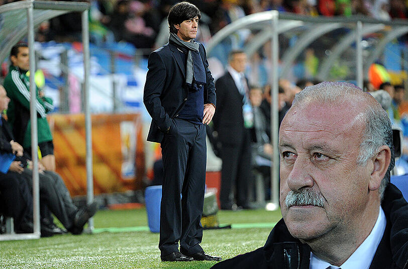 Bundestrainer Joachim Löw und sein Vorgänger als Weltmeister-Trainer: Vicente del Bosque.
