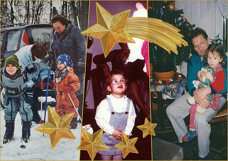 Die AZ-Redakteure blicken auf ihre magischen Weihnachtsmomente. Links die Hub-Geschwister, in der Mitte die kleine Anja und rechts die dreijährige Lisa Marie Albrecht
auf Opas Schoß.