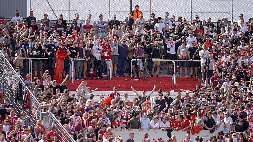 Spott und Häme für den Lokalrivalen: Die Bayern auf der frisch bemalten Westkurve im Grünwalder Stadion.