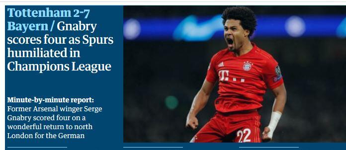 Für den "Guardian" ist es eine "wundervolle Rückkehr" von Gnabry nach London. Nur halt im falschen Trikot...