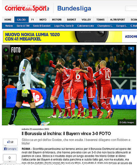 Corriere dello Sport: "Die Borussia verneigt sich: Bayern gewinnt".