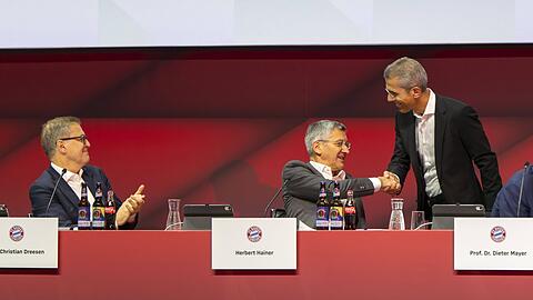 Die Harmonie-Bayern: Vorstandsboss Jan-Christian Dressen (l.), Präsident Herbert Hainer (r.) und Dreesen-Stellvertreter Michael Diederich (v.l.)