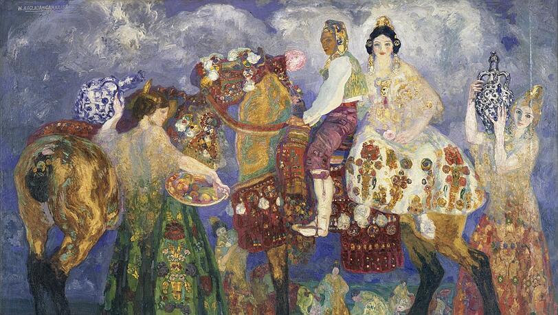 Hermen Anglada Camarasa hat 1909 die „Bauern von Gandía“ nicht nur ins intensive Farbbad getaucht, sondern die Szene über und über ornamentiert. Seine Kunst beeindruckte auch Gustav Klimt nachhaltig. Hermen Anglada Camarasa hat 1909 die „Bauern von Gandía“ nicht nur ins intensive Farbbad getaucht, sondern die Szene über und über ornamentiert. Seine Kunst beeindruckte auch Gustav Klimt nachhaltig.