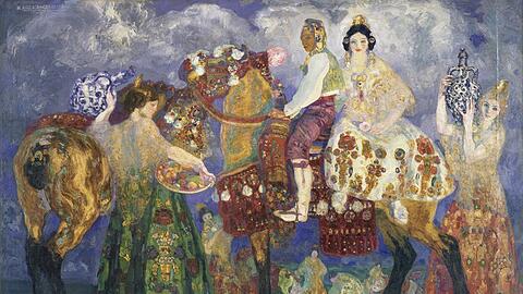 Hermen Anglada Camarasa hat 1909 die &bdquo;Bauern von Gand&iacute;a&ldquo; nicht nur ins intensive Farbbad getaucht, sondern die Szene &uuml;ber und &uuml;ber ornamentiert. Seine Kunst beeindruckte auch Gustav Klimt nachhaltig.