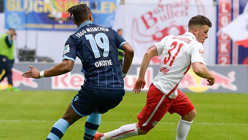 Hatte das Nachsehen: Löwen-Stürmer Rubin Okotie gegen Leipzigs Diego Demme. Hatte das Nachsehen: Löwen-Stürmer Rubin Okotie gegen Leipzigs Diego Demme.
