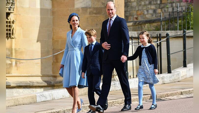 Auf dem Weg zum Ostergottesdienst in Windsor: Herzogin Kate und Prinz William mit ihren Kindern Prinz George und Prinzessin Charlotte.