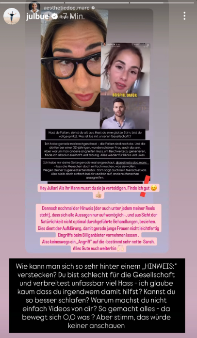 Auf Instagram nimmt das Drama seinen Lauf. Der Münchner Beauty-Doc Marc Geldmacher ist im Visier von Julian Engels, dem Mann von Sängerin Sarah Engels.