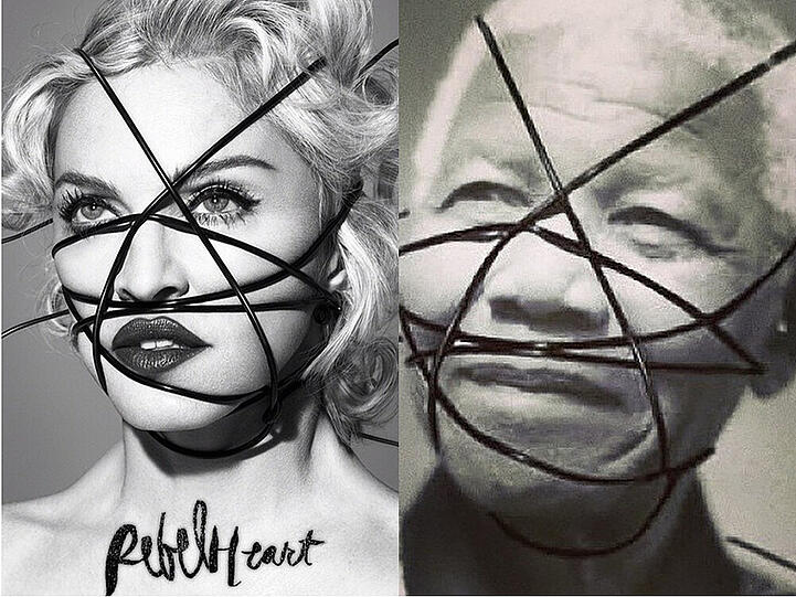 Die Fans sind wenig erfreut über diese Bilder: links das Cover von Madonnas neuem Album, rechts ein bearbeitetes Bild von Nelson Mandela