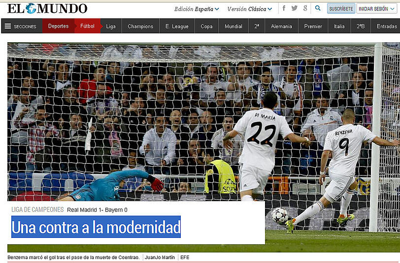 Die Homepage des spanischen Blattes "El Mundo" nimmt das Spielsystem von Guardiola als Aufhänger: "Ein Schlag gegen das Moderne"