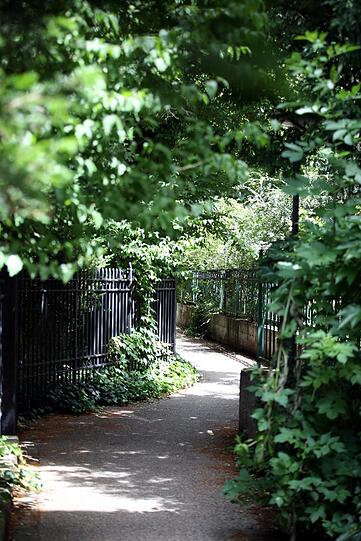 Hier geht's rein in den Leopoldpark - durch diesen kleinen Weg in der Georgenstraße.