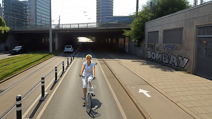 So könnte der Radweg einmal aussehen, hoffen Grüne und SPD. Entstanden ist dieses Bild mit Hilfe von KI.