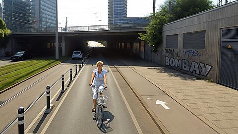 So könnte der Radweg einmal aussehen, hoffen Grüne und SPD. Entstanden ist dieses Bild mit Hilfe von KI.