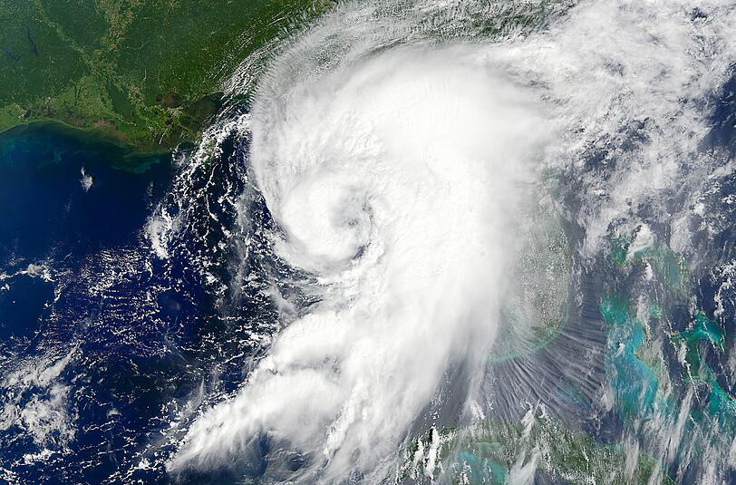 Das National Hurricane Center stufte "Hermine" von einem tropischen Sturm zu einem Hurrikan der niedrigsten Stufe 1 hoch. Foto: Nasa Earth Observatory / Handout
