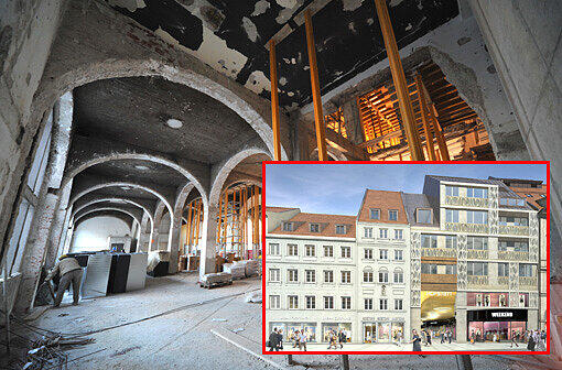 Vorher und Nachher: Derzeit ist die Hofstatt Münchens bekannteste Baustelle. Später soll Abercrombie & Fitch einziehen. Wir zeigen die Bilder von der Baustelle