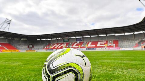 Ein Fußball liegt auf dem Rasen im Stadion des Halleschen FC. Foto: Hendrik Schmidt/dpa-Zentralbild/dpa/Archivbild