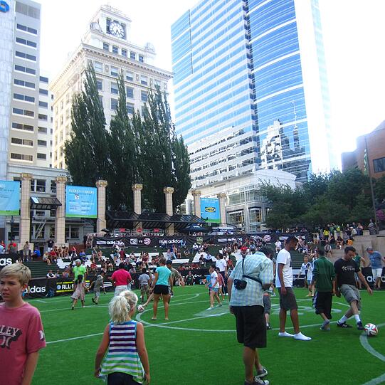 Die Bayern sind in Portland gelandet. Impressionen vor dem Spiel gegen das MLS-Allstar-Team am Pionier Square.