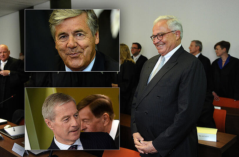 Angeklagt: Josef Ackermann, Rolf Breuer und Jürgen Fitschen (im Uhrzeigersinn von oben).
