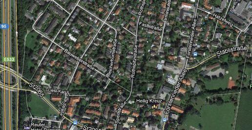 Darum geht's: Die Stäblistraße (rechts in der Mitte) sollte mit der Autobahn (links) verbunden werden.