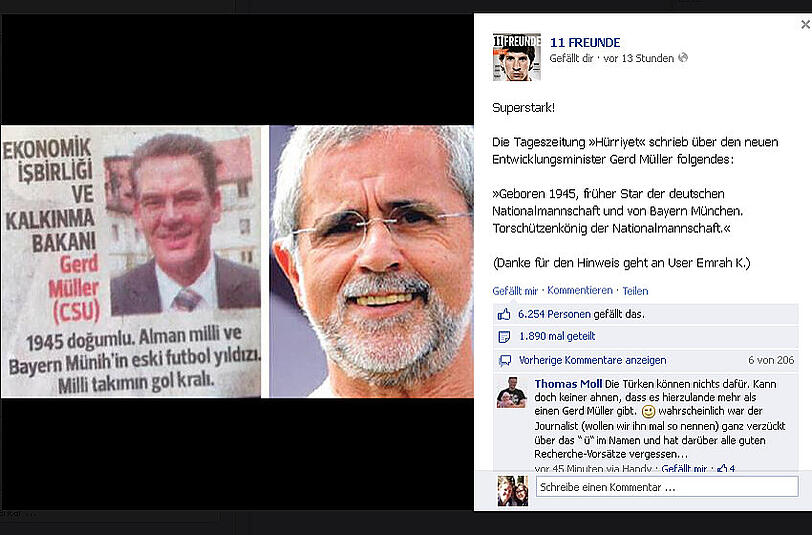 Lustiges Missgeschick der Printredaktion der Hürriyet - aufgeschnappt für Facebook von den Kollegen von 11 Freunde.