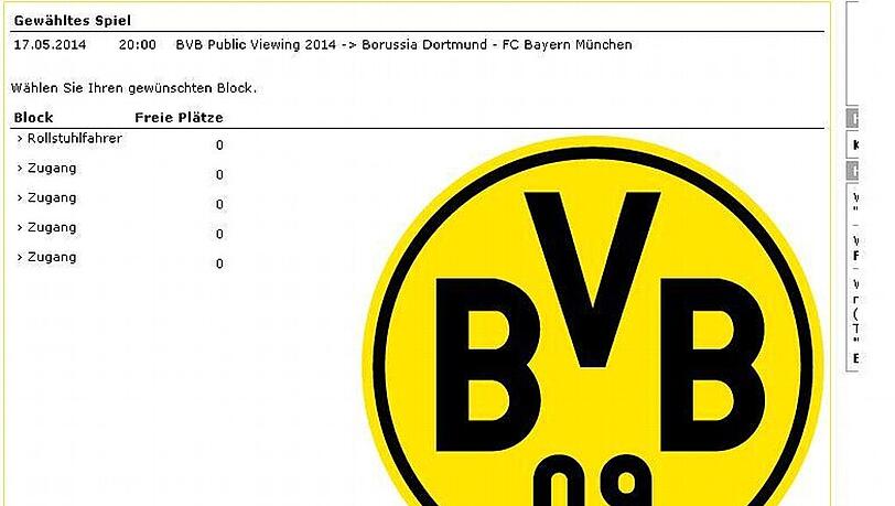 Alle Plätze vergeben: 14.000 Tickets hat der BVB am Montag binnen Stunden für das Public Viewing auf dem Berliner Messegelände verkauft. Alle Plätze vergeben: 14.000 Tickets hat der BVB am Montag binnen Stunden für das Public Viewing auf dem Berliner Messegelände verkauft.