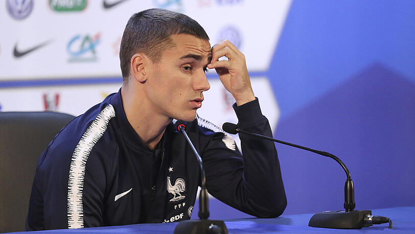 Antoine Griezmann während einer Pressekonferenz der französischen Nationalmannschaft. Antoine Griezmann während einer Pressekonferenz der französischen Nationalmannschaft.