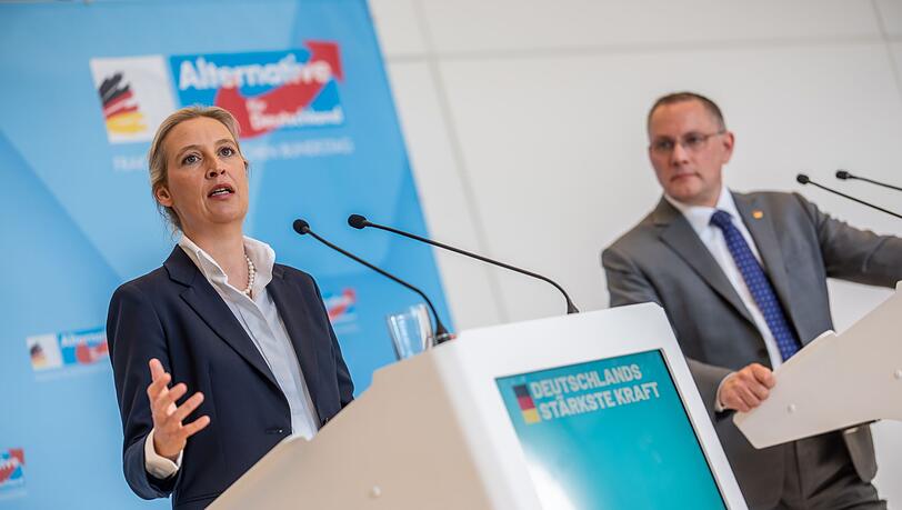 Die AfD von Alice Weidel und Tino Chrupalla hat in j&uuml;ngsten Umfragen klar die Nase vorn. (Archivbild)