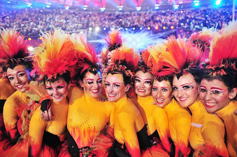 Bei der gigantischen Abschlussfeier der Olympischen Spiele in London heizten Rock- und Popstars wie Queen, George Michael, die Spice Girls und The Who Publikum und Sportlern ein.