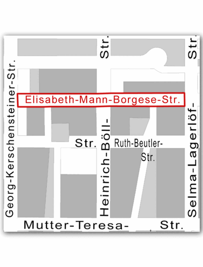Hier verläuft die Elisabeth-Mann-Borgese-Straße.