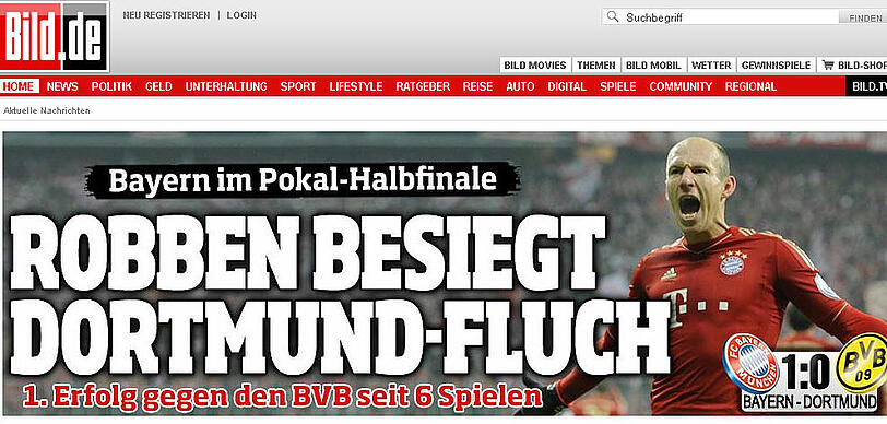 Bild.de schreibt: Robben besiegt den Dortmund-Fluch
