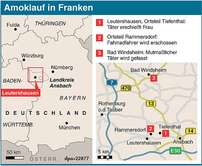 Bei einem Amoklauf im Landkreis Ansbach sind am Freitagmorgen zwei Menschen ums Leben gekommen.