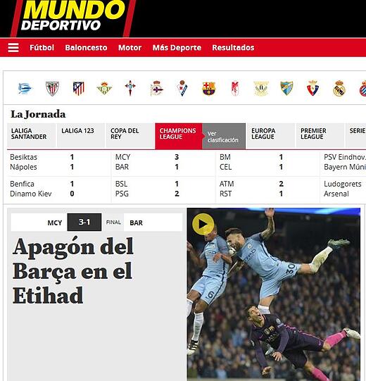 "Barca-Stromausfall im Etihad" - Mundo Deportivo (Spanien)