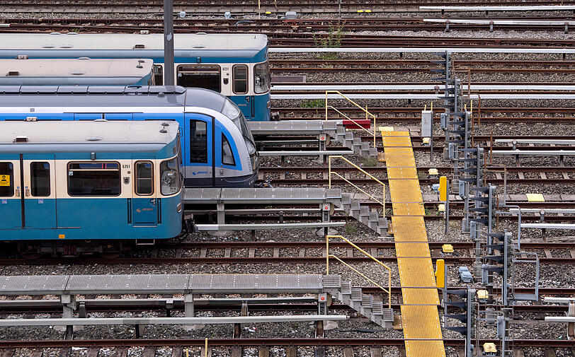 U-Bahnen im Depot in Fröttmaning.