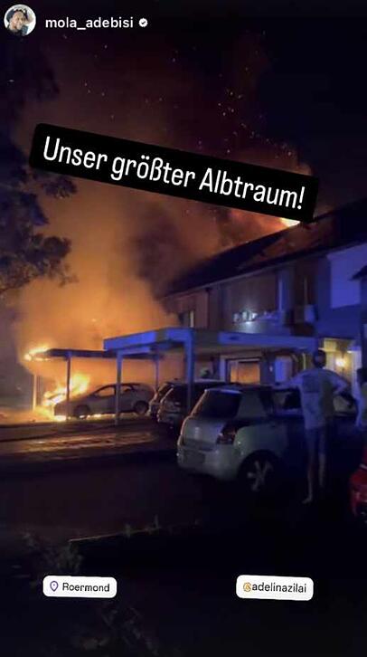 Das Feuer im Nachbarhaus von Mola Adebisi hat sogar auf die Autos übergegriffen. Das Feuer im Nachbarhaus von Mola Adebisi hat sogar auf die Autos übergegriffen.